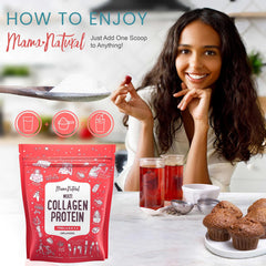 Mama Natural hydrolyzed collagen powder dissolves quickly in liquids.