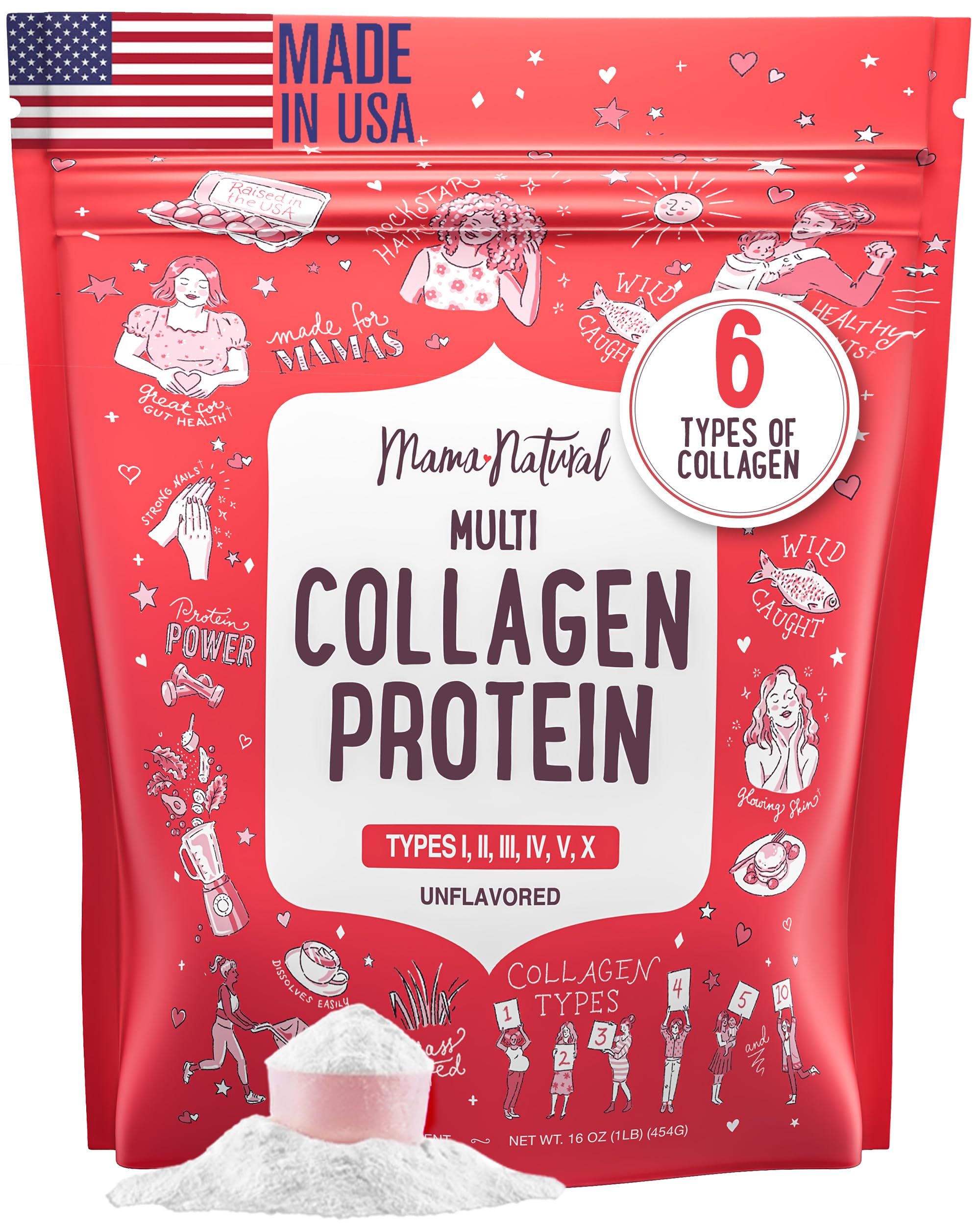 Mama Natural Multi Collagen Powder bottle pour for easy daily use.