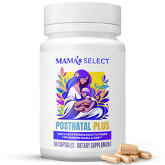 Mama's Select Postnatal Vitamins bottle highlighting clean, vegan capsules for daily wellness.