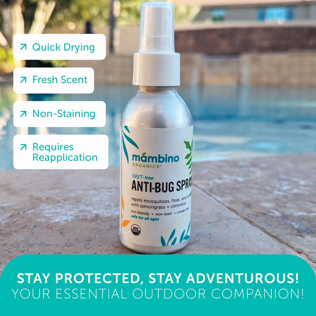 Mambino Organics Anti-Bug Spray arm application for active days.