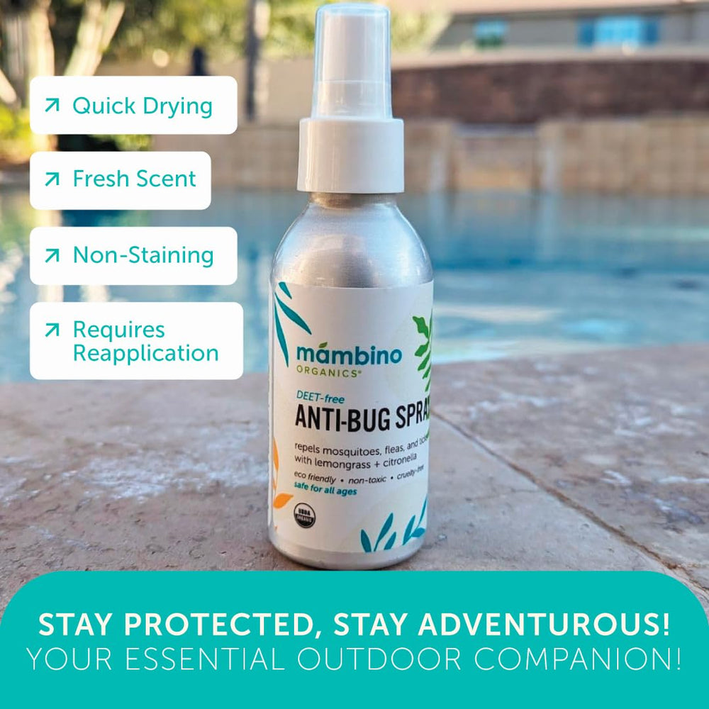 Mambino Organics Anti-Bug Spray arm application for active days.