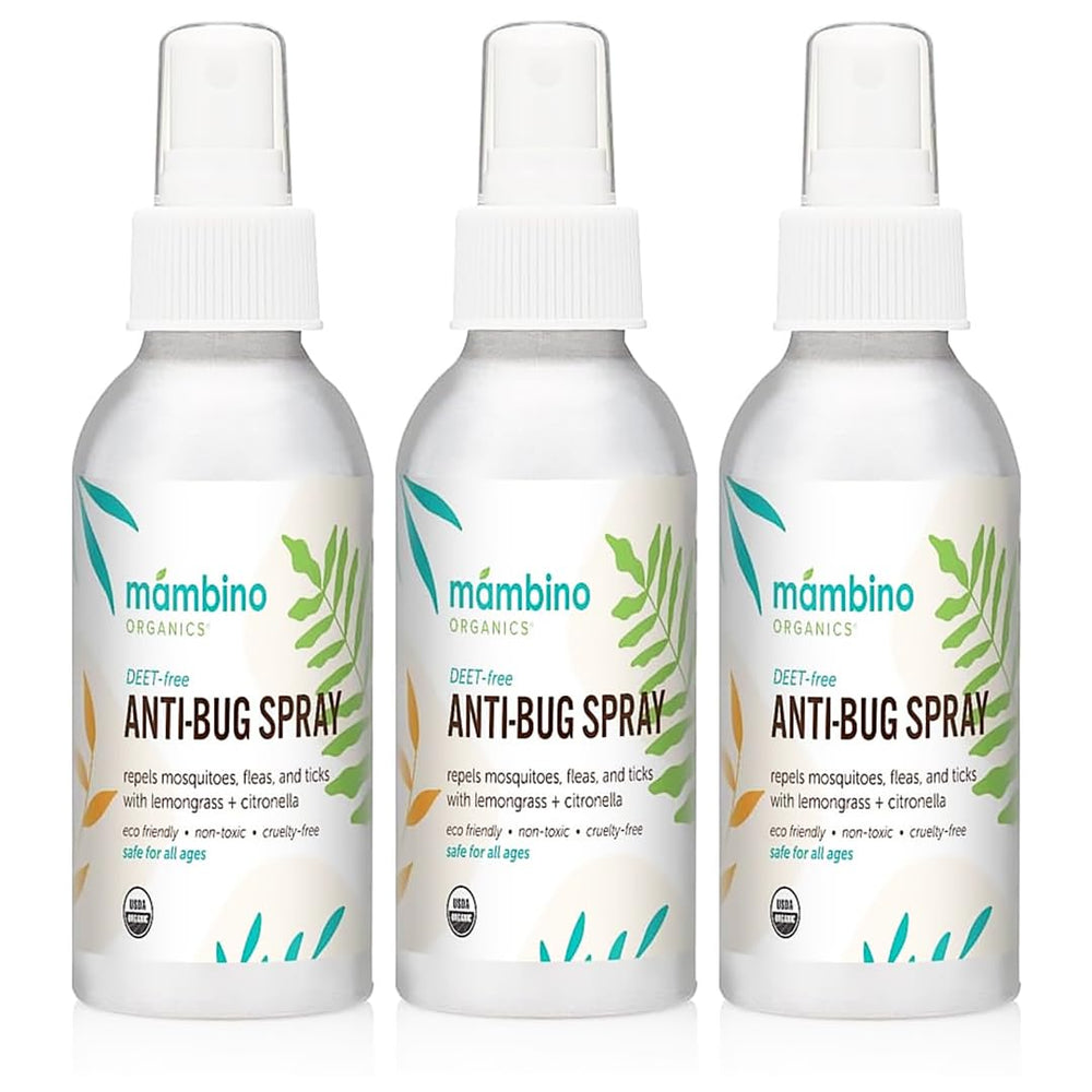 Mambino Organics Anti-Bug Spray front view, travel-ready protection for outdoor adventures.