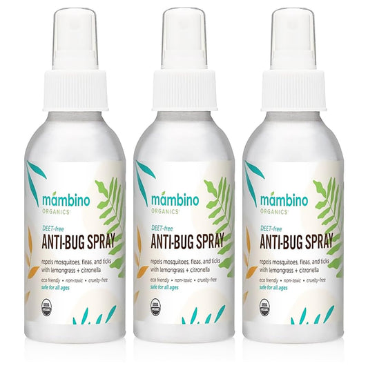 Mambino Organics Anti-Bug Spray front view, travel-ready protection for outdoor adventures.