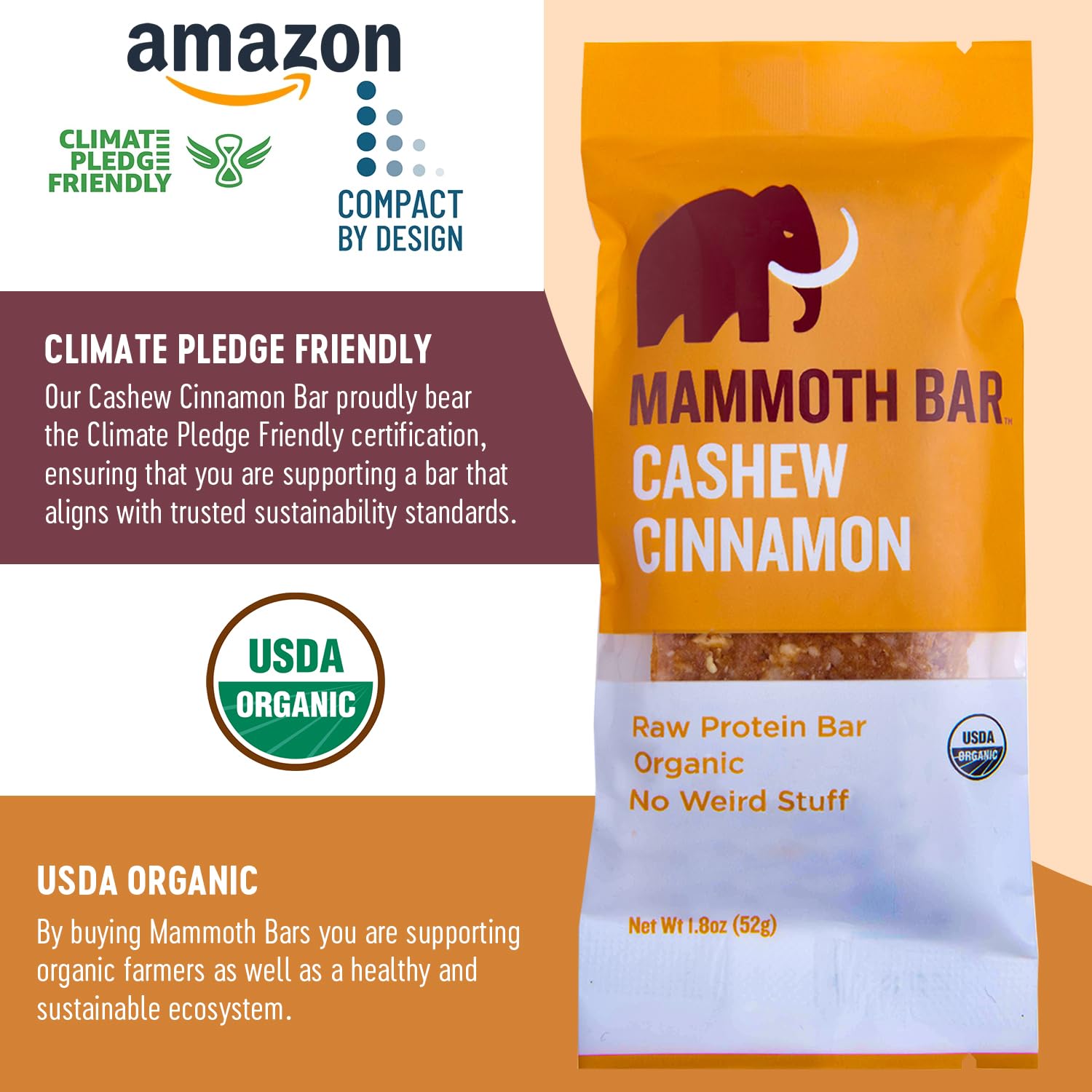 Mammoth Bar cashew cinnamon closeup emphasizes prebiotic-friendly ingredients