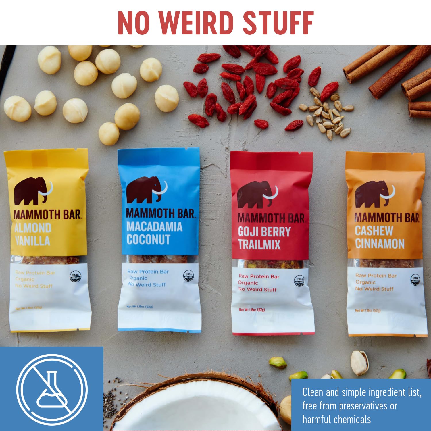 Mammoth Bar gluten-free and egg protein snack with clean ingredients