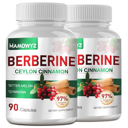 MAMOWYZ Berberine with Ceylon Cinnamon bottle promotes a simple daily wellness routine.