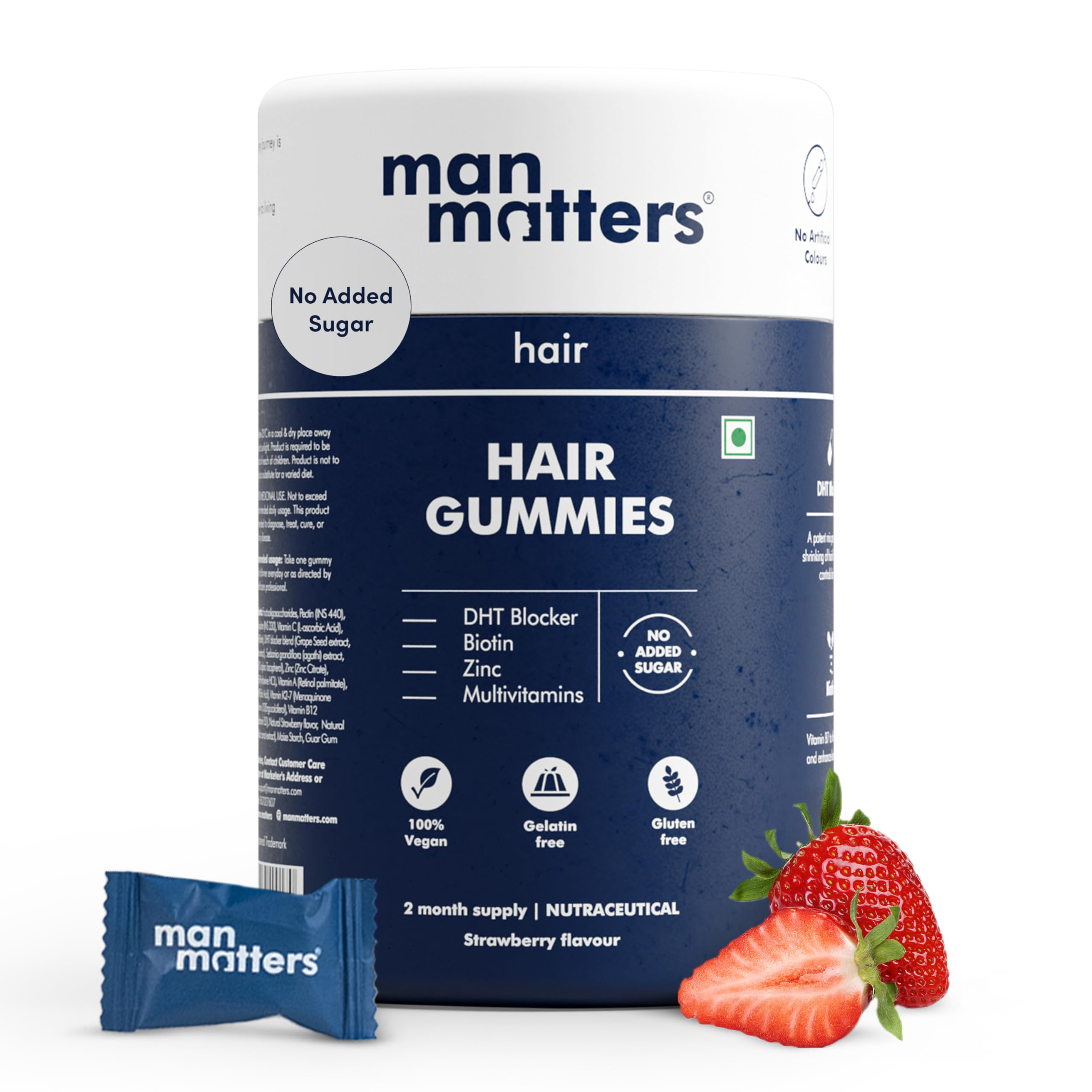 Man Matters Biotin Hair Gummy jar front shows packaging and daily nourishment potential
