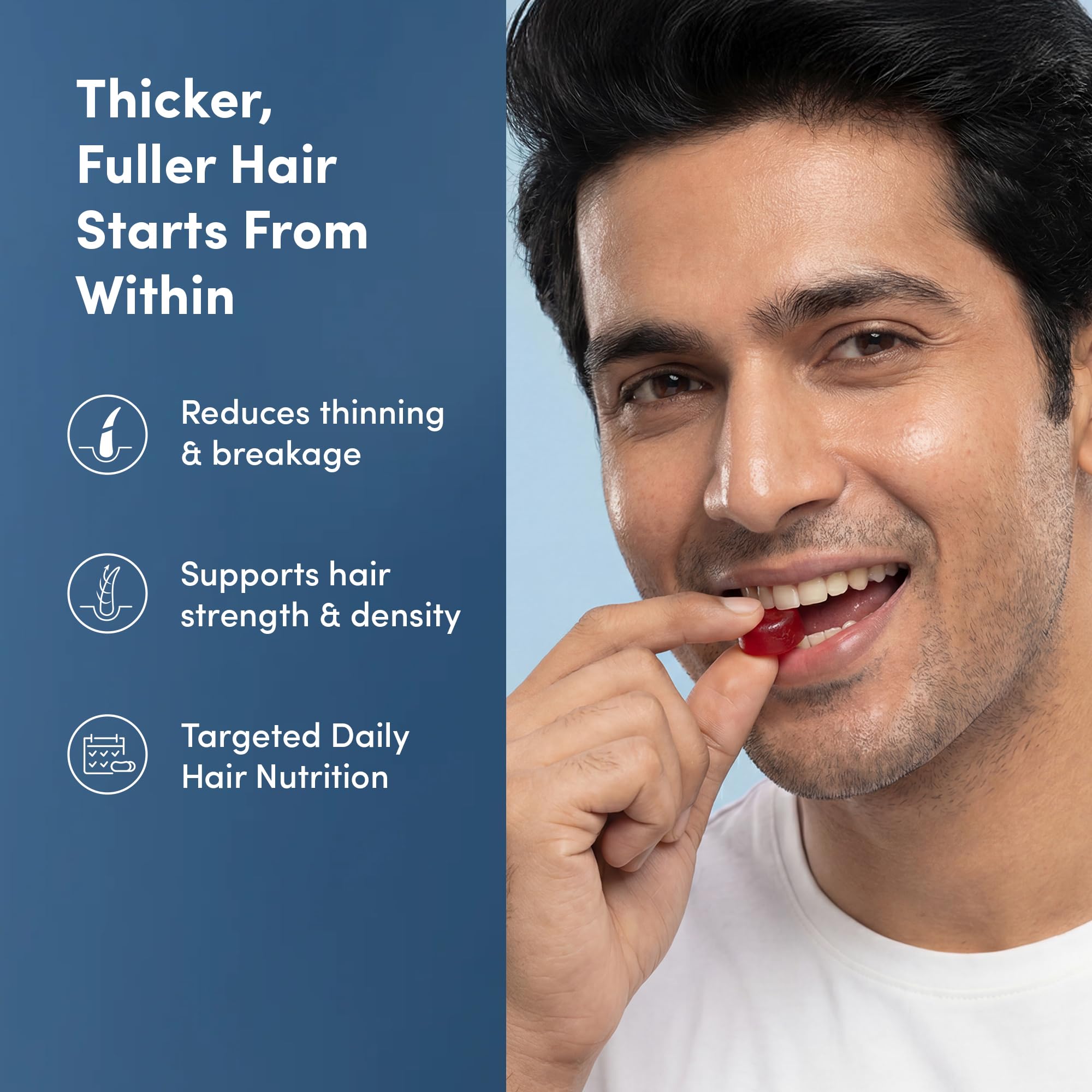 Strawberry flavored Man Matters Biotin Hair Gummy for tasty daily nutrition