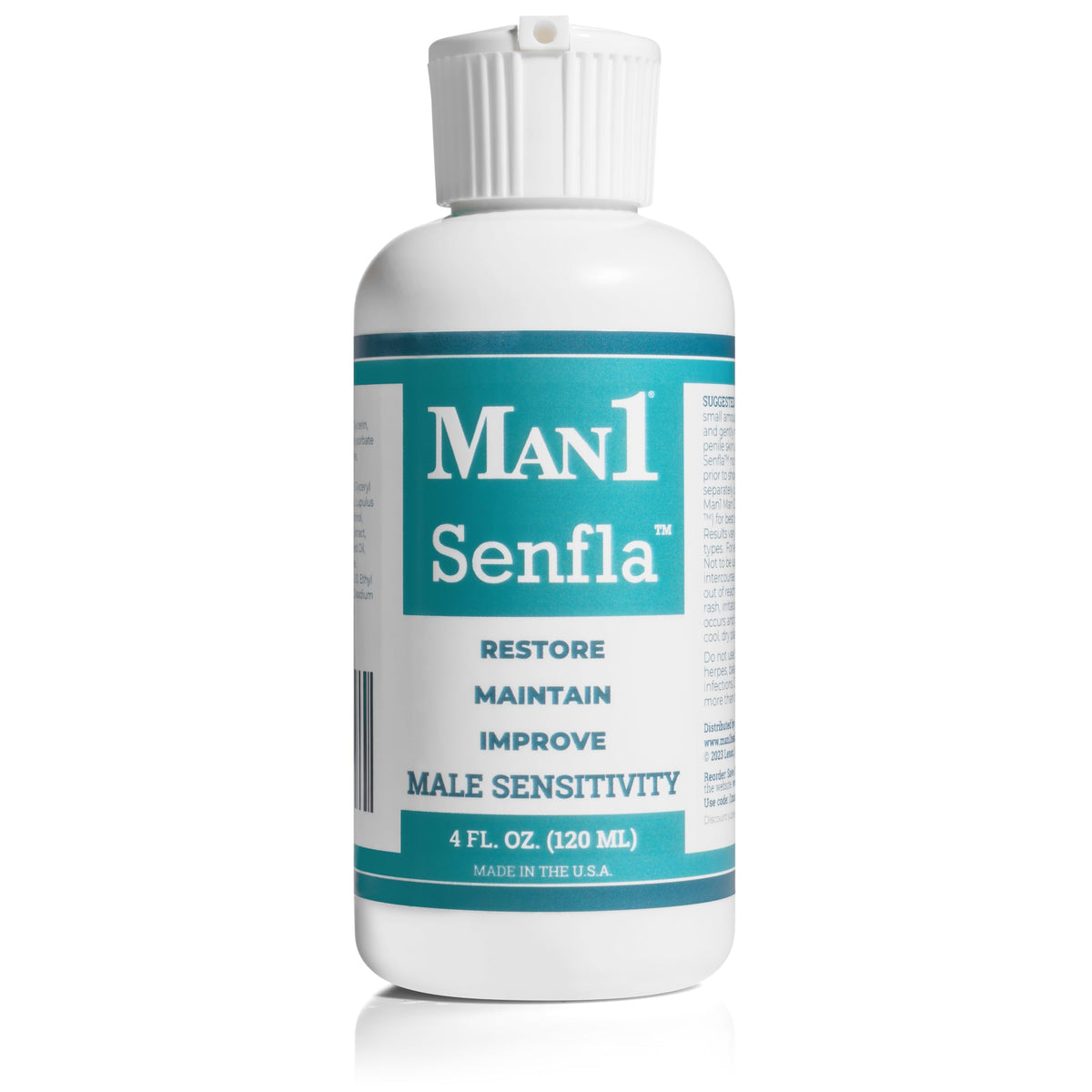 Man1 Senfla bottle pour demonstrates easy application for renewed penile sensation.