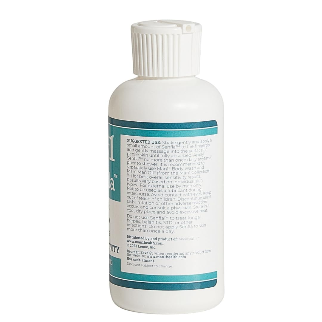 Man1 Senfla cream texture close-up highlights a smooth, soothing feel for sensitive skin.