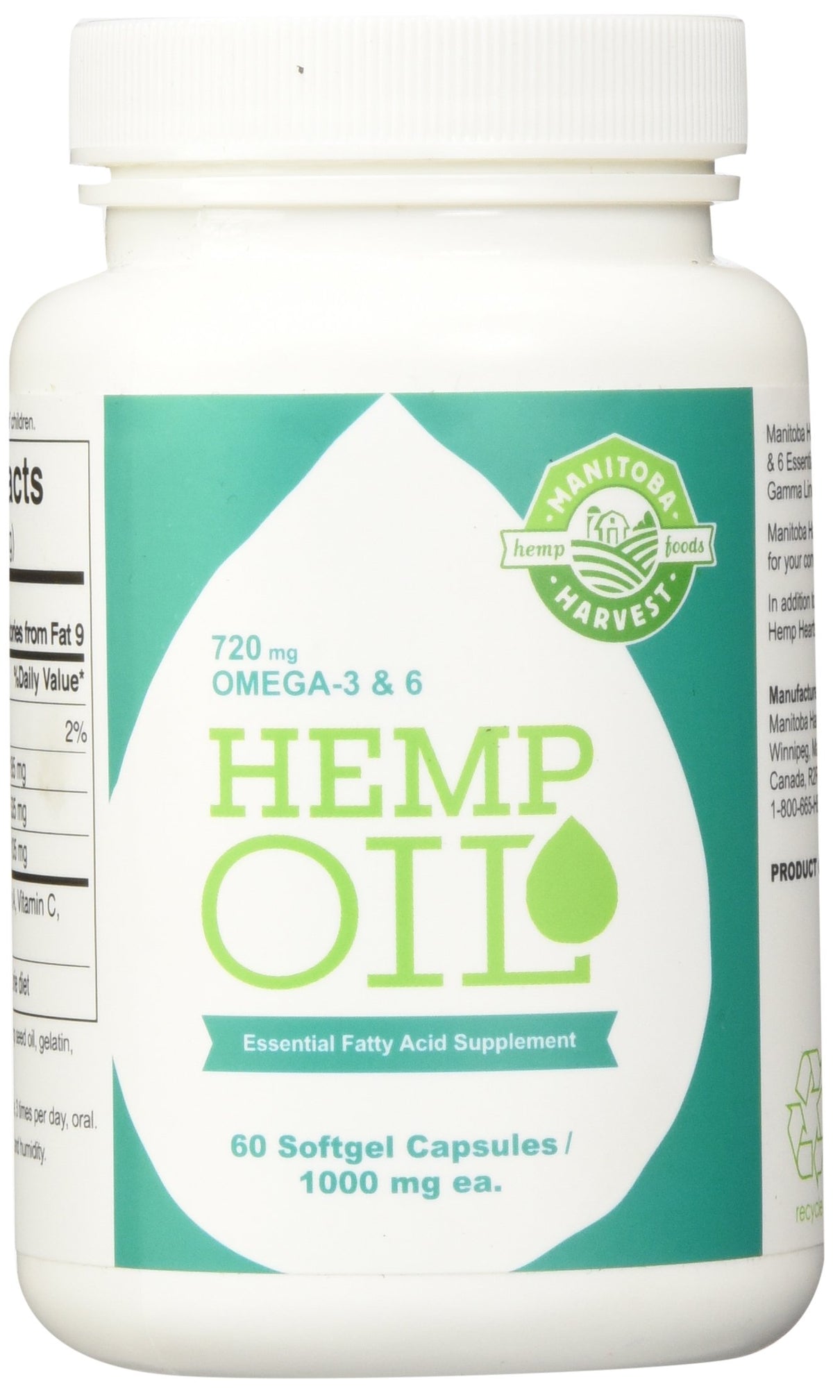 Manitoba Harvest hemp oil softgels bottle, convenient omega on the go