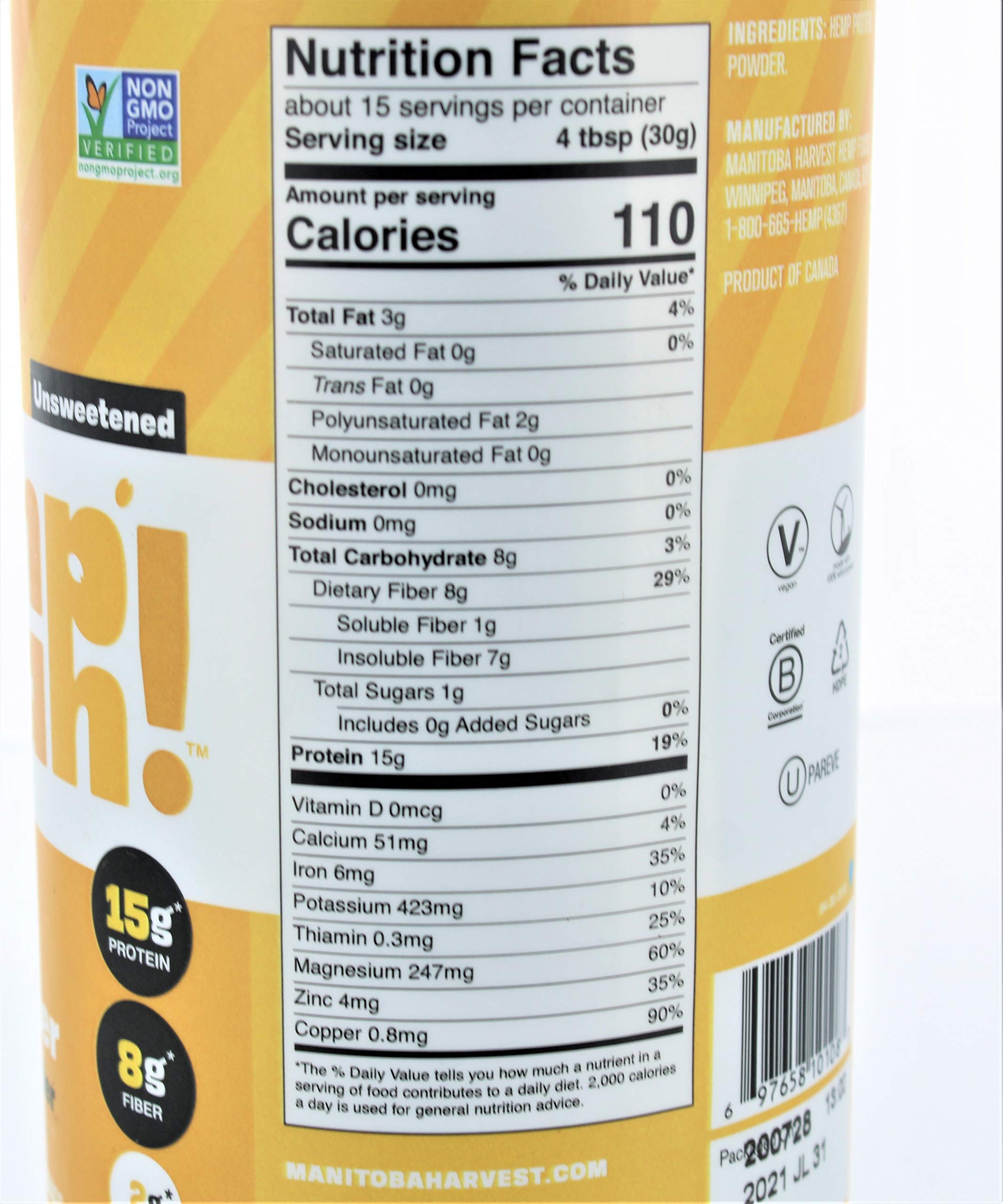 Manitoba Harvest hemp protein powder scoop for convenient serving in shakes