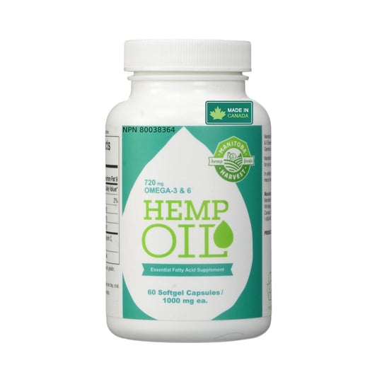 Manitoba Harvest hemp seed oil softgels bottle for convenient plant-based omegas