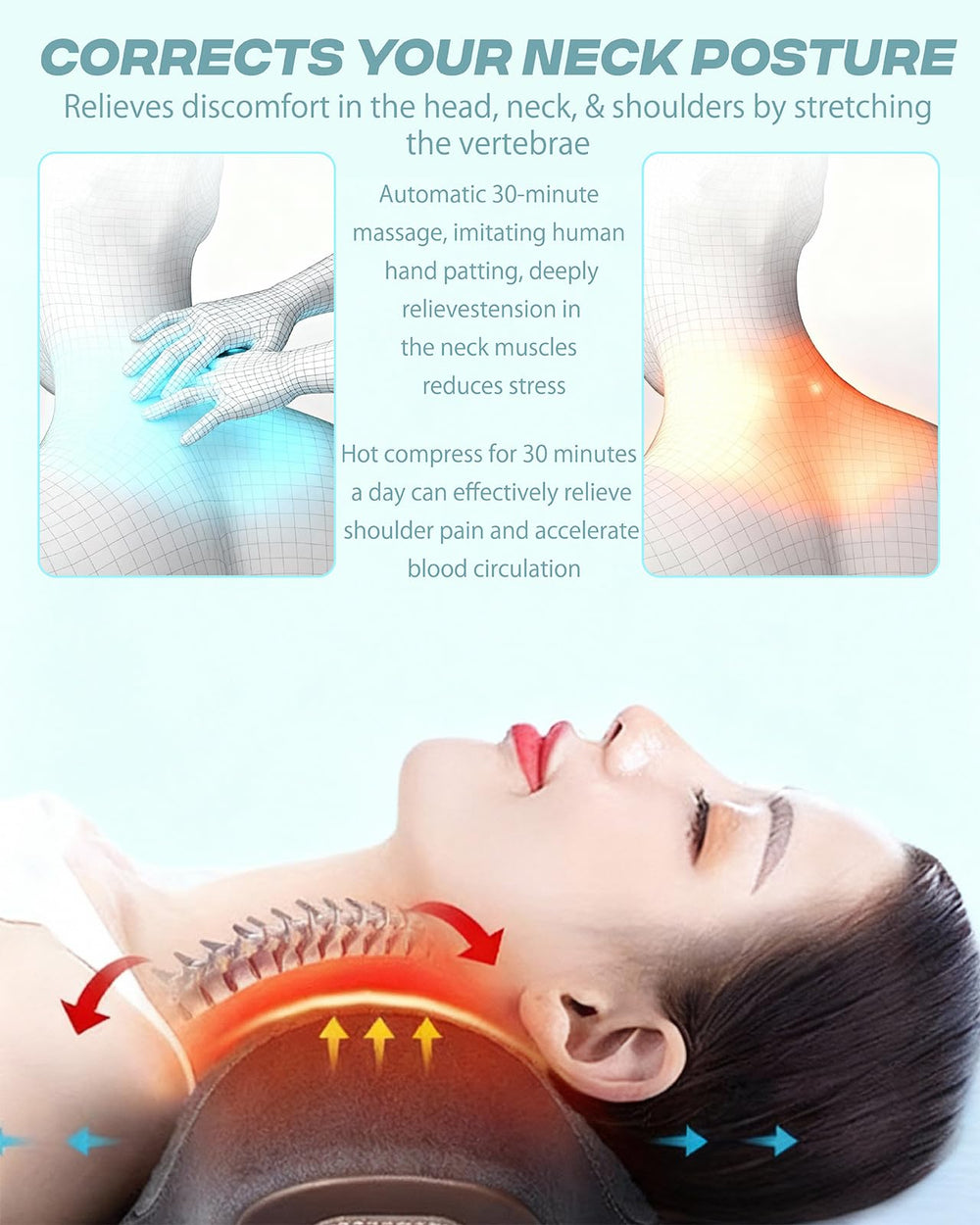 Manlaishi neck massager pillow 3D ergonomic design supports natural posture