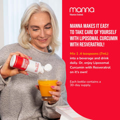 Manna Vitamins Evolved ingredients panel emphasizes liposomal delivery and antioxidants.