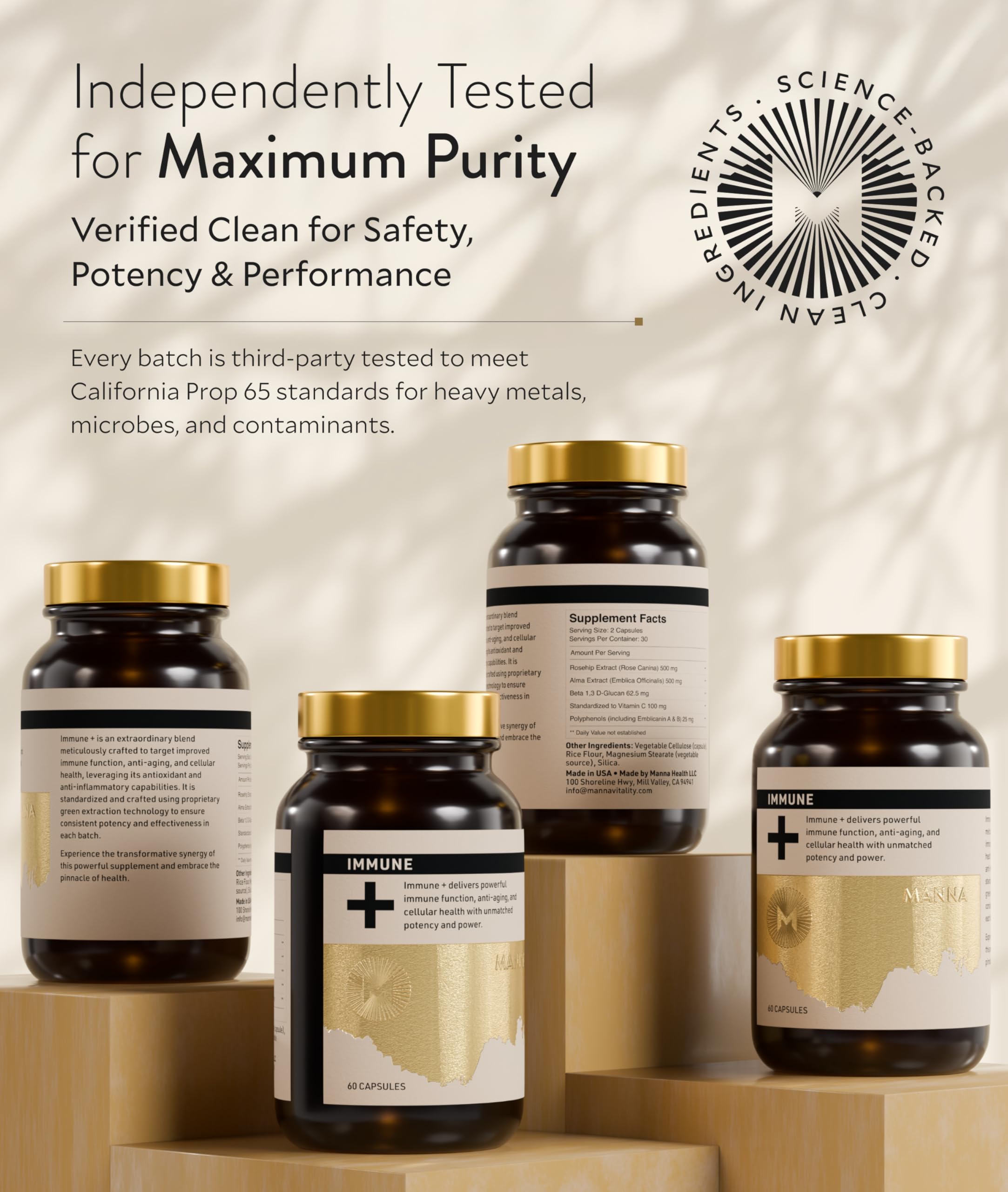 Manna Immune+ capsules close-up ready for daily use.