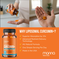 Manna Liposomal Curcumin+ Softgels flavorless capsules fit any routine.