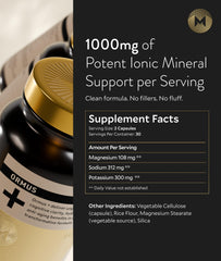 Manna Vitality Ormus+ capsules dissolving in liquid indicating quick assimilation.