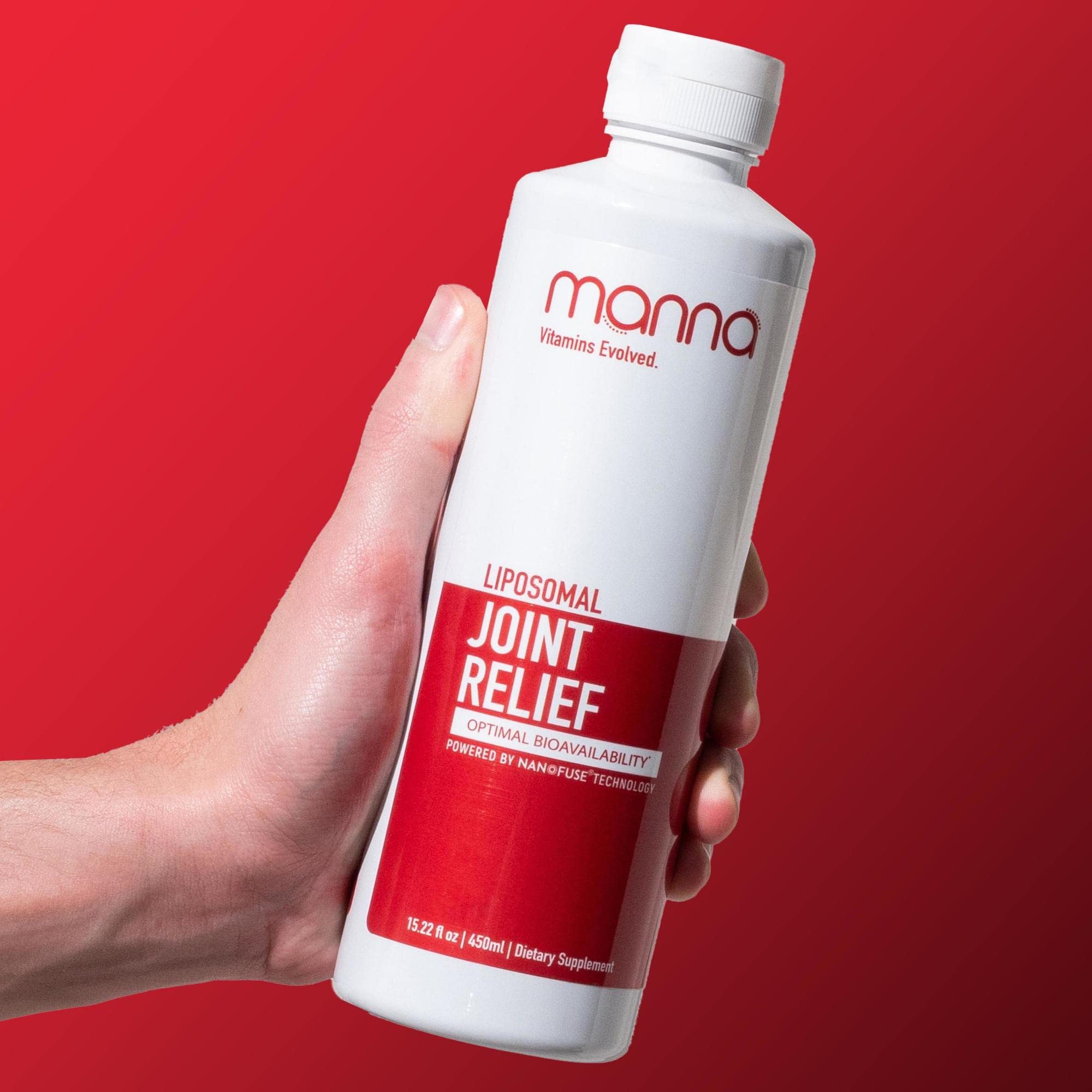 Manna Vitamins Evolved bottle front highlighting daily joint support and mobility benefits