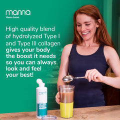 Manna Vitamins Evolved liposomal collagen liquid grass-fed origin highlighted on label.