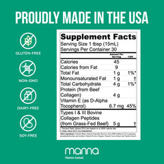 Manna Vitamins Evolved liposomal collagen peptides label closeup shows grass-fed origin.