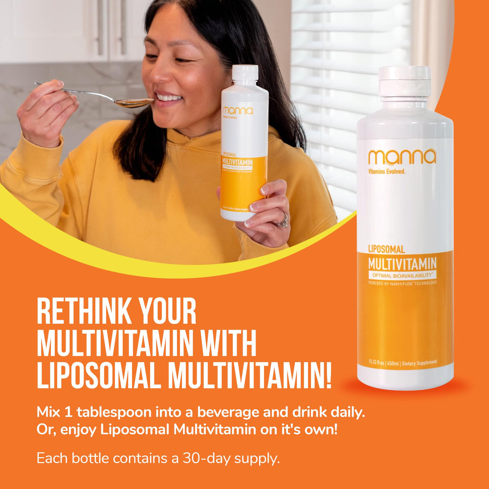 Breakfast table scene with Manna vitamins suggests immune and energy support possibilities