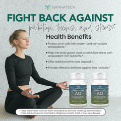 Ambrotose AO bottle label emphasizing gluten-free, dairy-free, and vegetarian-friendly formulation.