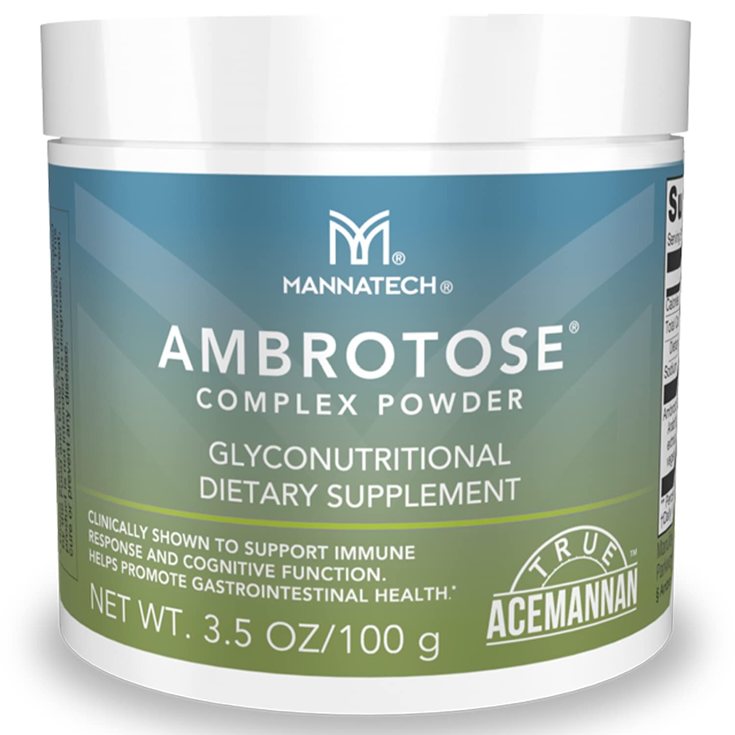 Mannatech Ambrotose Complex bottle highlighting immune support potential.