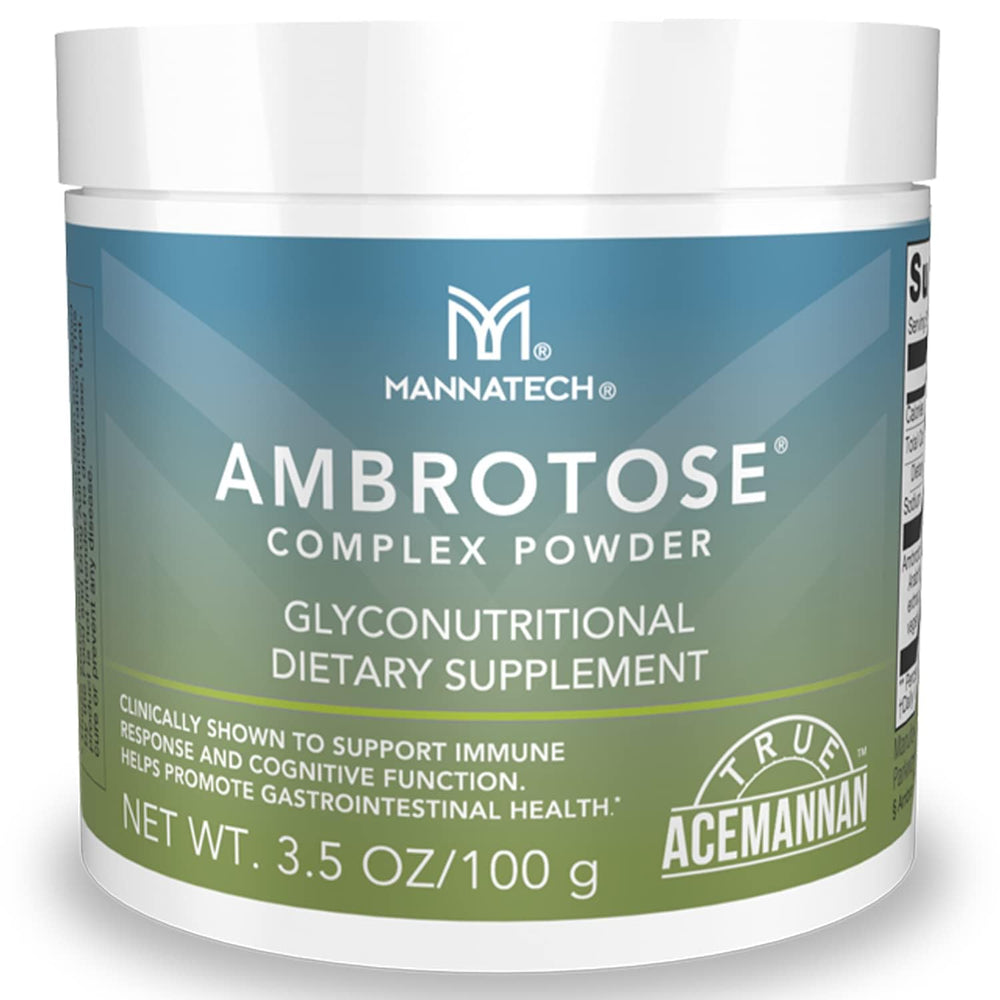 Mannatech Ambrotose Complex bottle highlighting immune support potential.