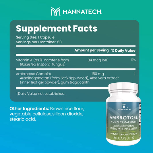 Mannatech Ambrotose Complex capsules ready for daily immune support and digestion