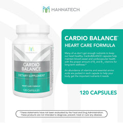 Mannatech CardioBALANCE ingredients label lists folic acid and essential B vitamins for balanced support.