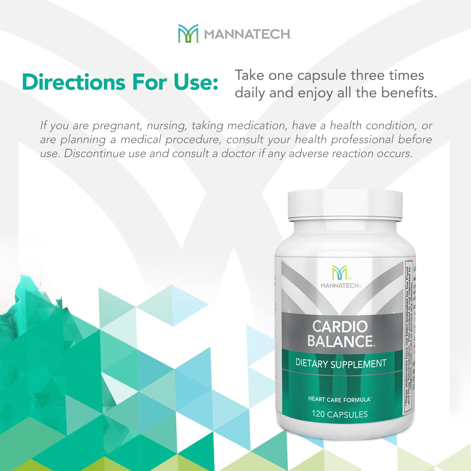 Mannatech CardioBALANCE packaging demonstrates a 90-capsule bottle for ongoing use.