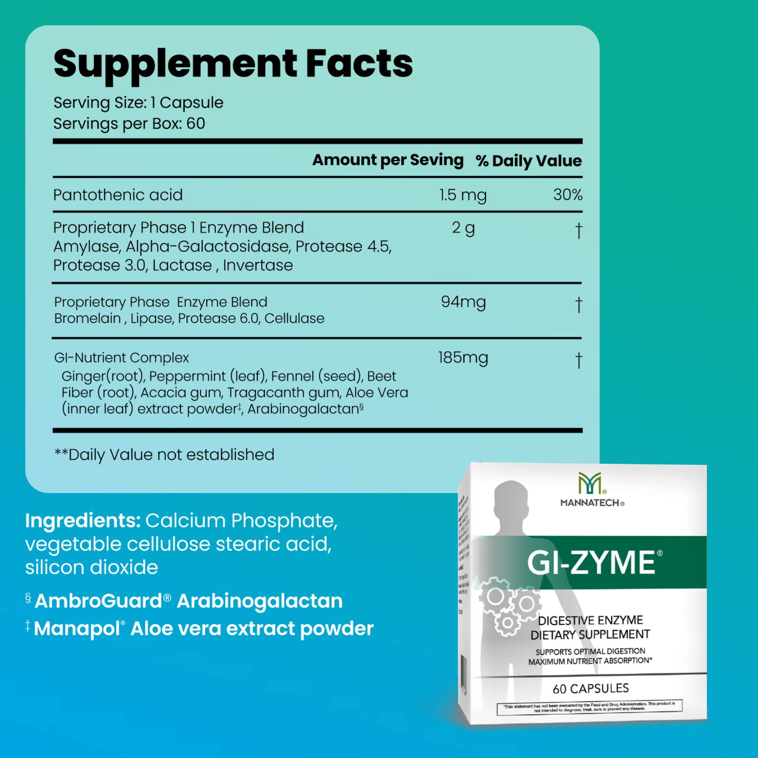 Close-up of Mannatech GI-Zyme capsules ready to take.