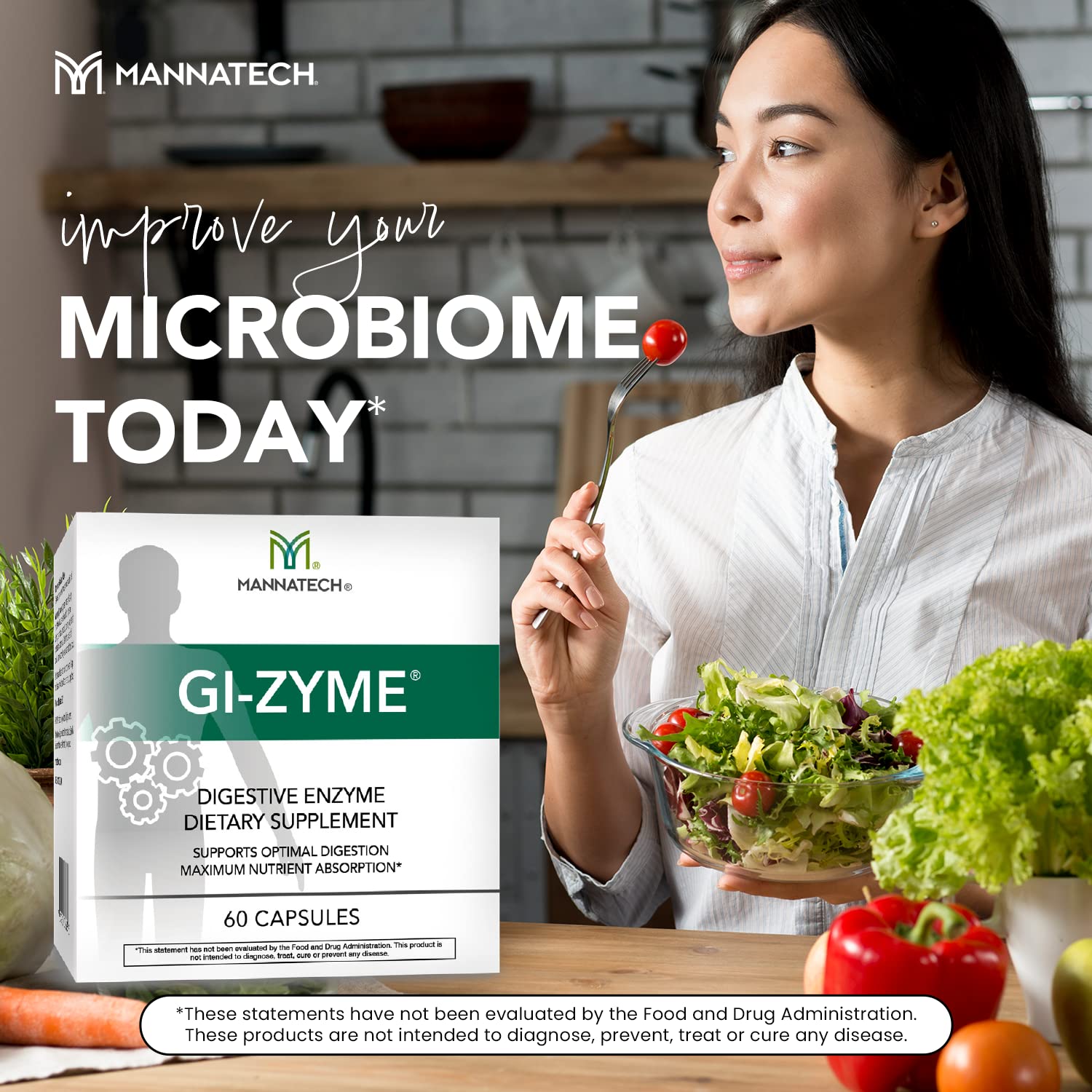 Taking Mannatech GI-Zyme with water before a meal.