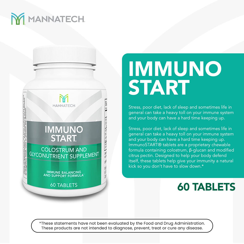 ImmunoSTART tablets close-up emphasizing small lactose content per tablet.