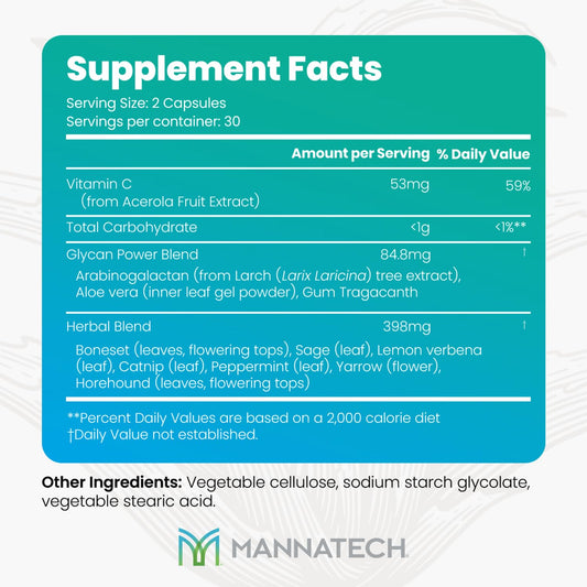 Manna-C capsules close-up showing easy-to-take daily wellness support.