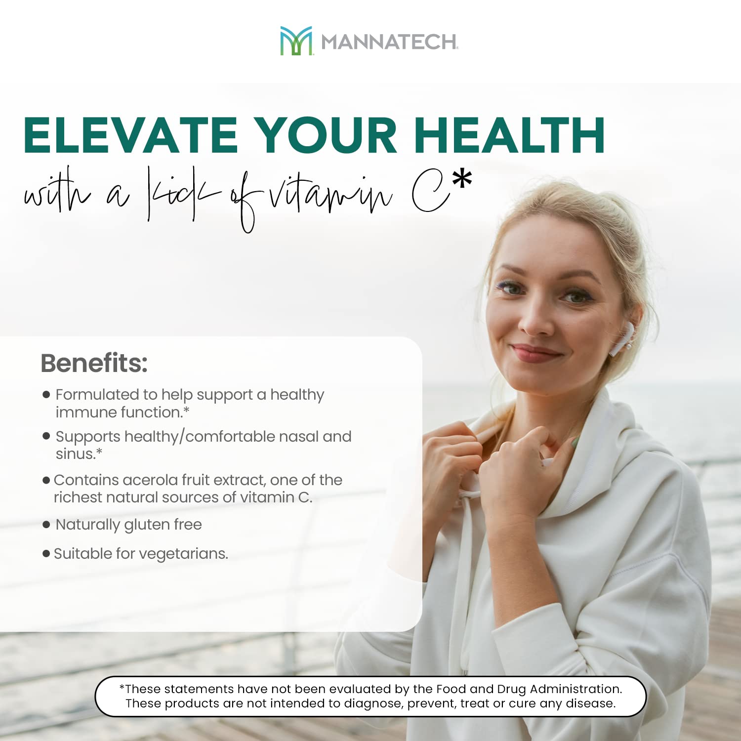 Manna-C capsules in hand illustrate convenient daily capsules.