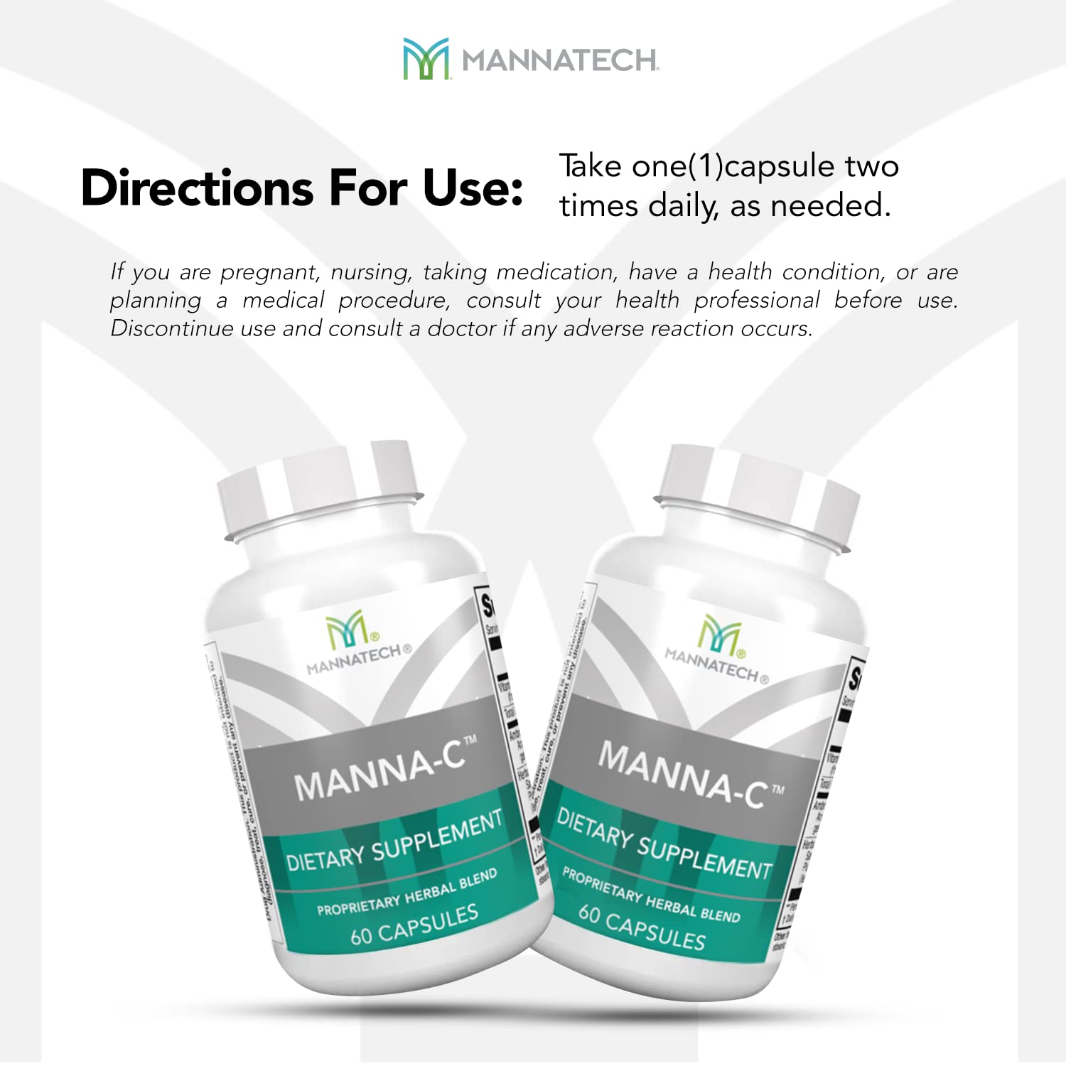 Mannatech Manna-C plant-based formula close-up highlights natural ingredients.