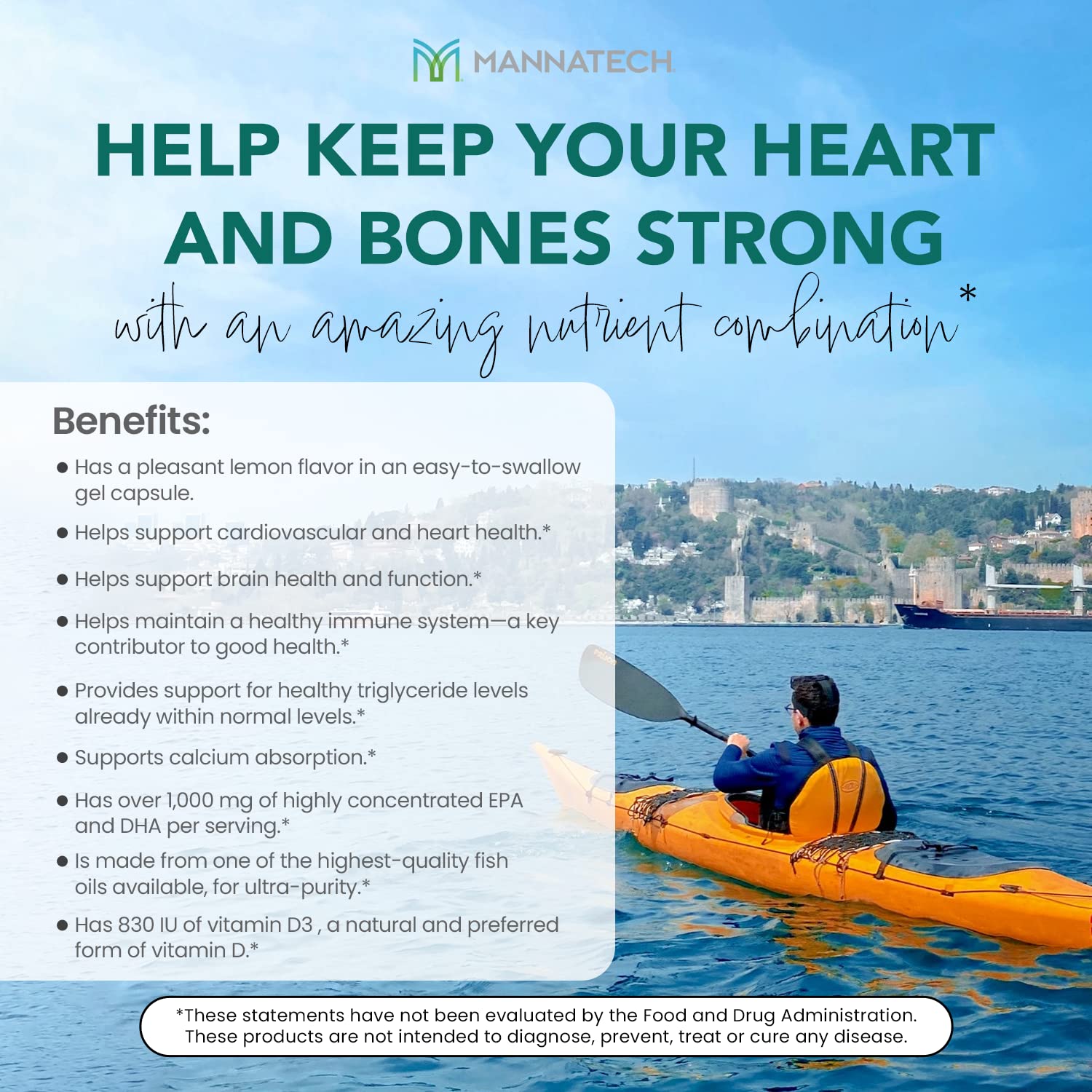 Mannatech Omega-3 with Vitamin D3 packaging label shows trust and clear benefits.