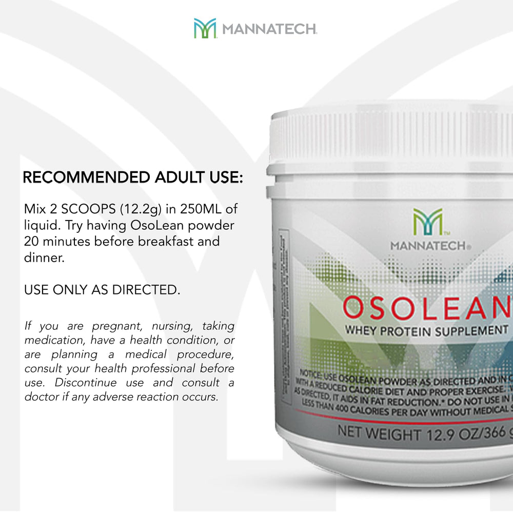Mannatech OsoLean canister on kitchen shelf for quick meals