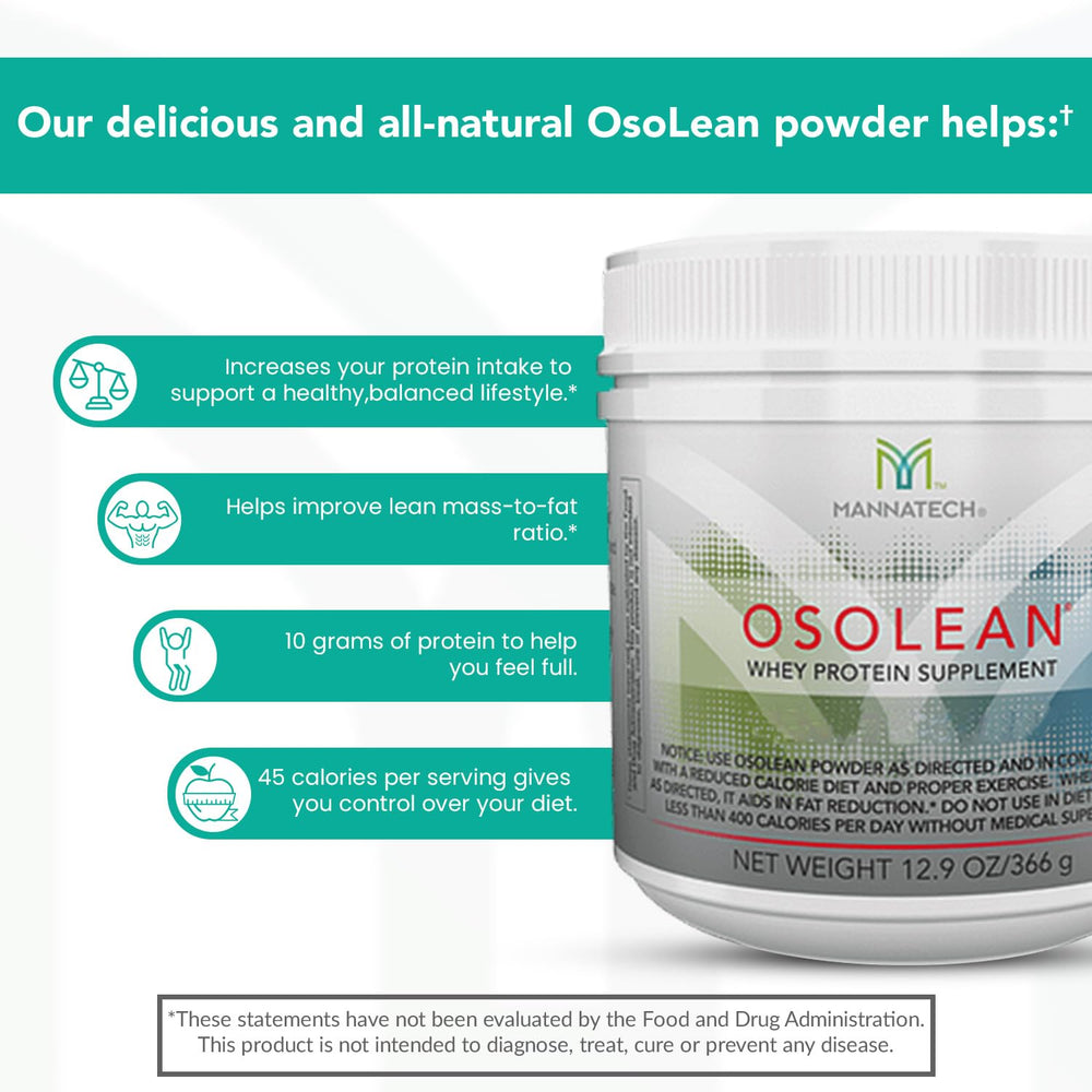Mannatech OsoLean protein powder nutrition label highlights minerals for nutrient density