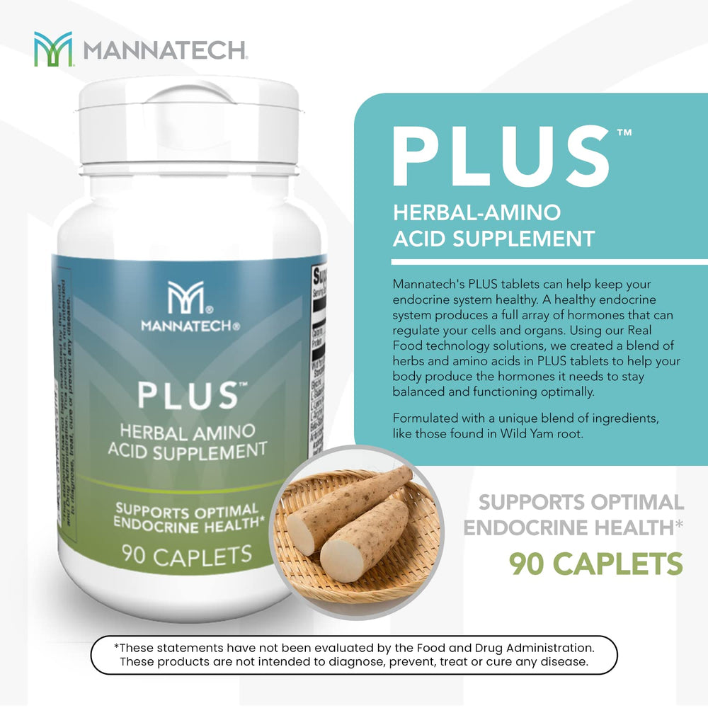 Mannatech Plus 90 capsules label art, highlighting plant sterol content