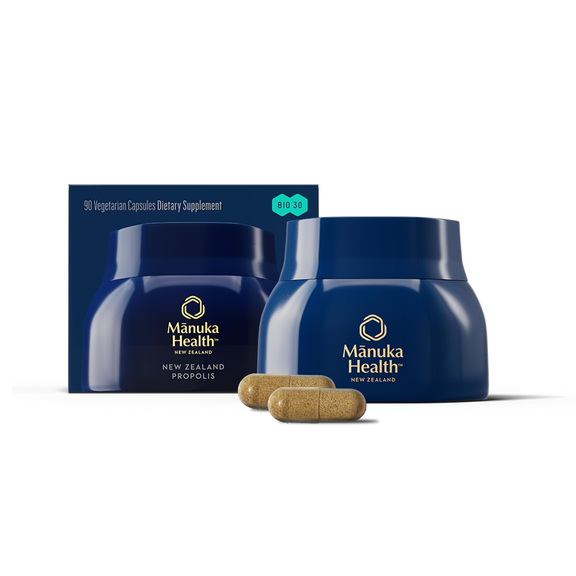Manuka Health BIO30 Propolis bottle front showing the label for immune support.