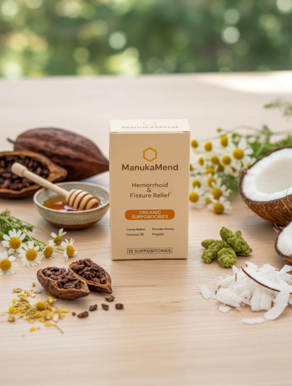 ManukaMend Comfort suppositories beeswax texture supported by a gentle formula.