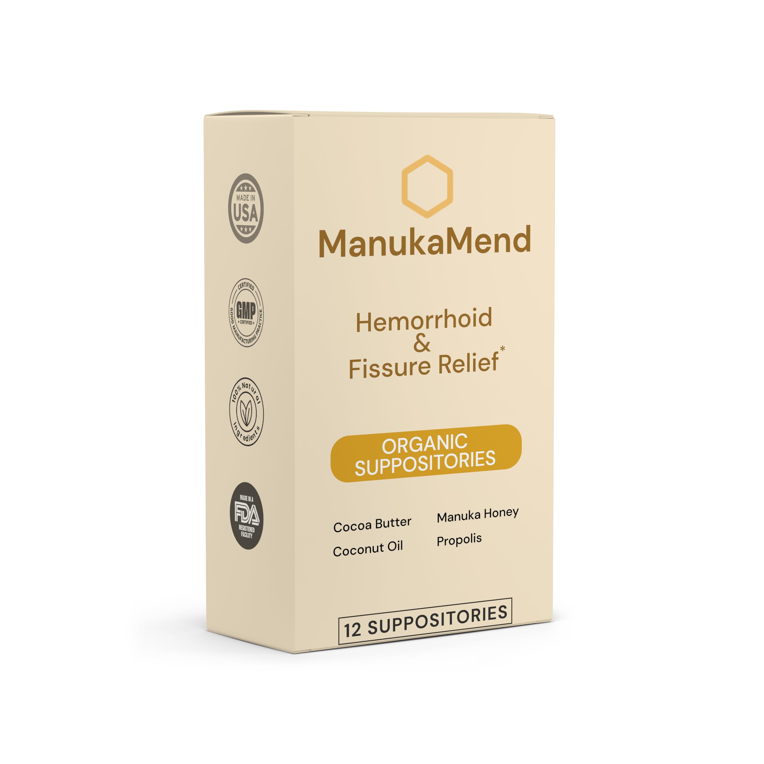 ManukaMend Comfort suppositories box open, ready for hygienic, convenient use.