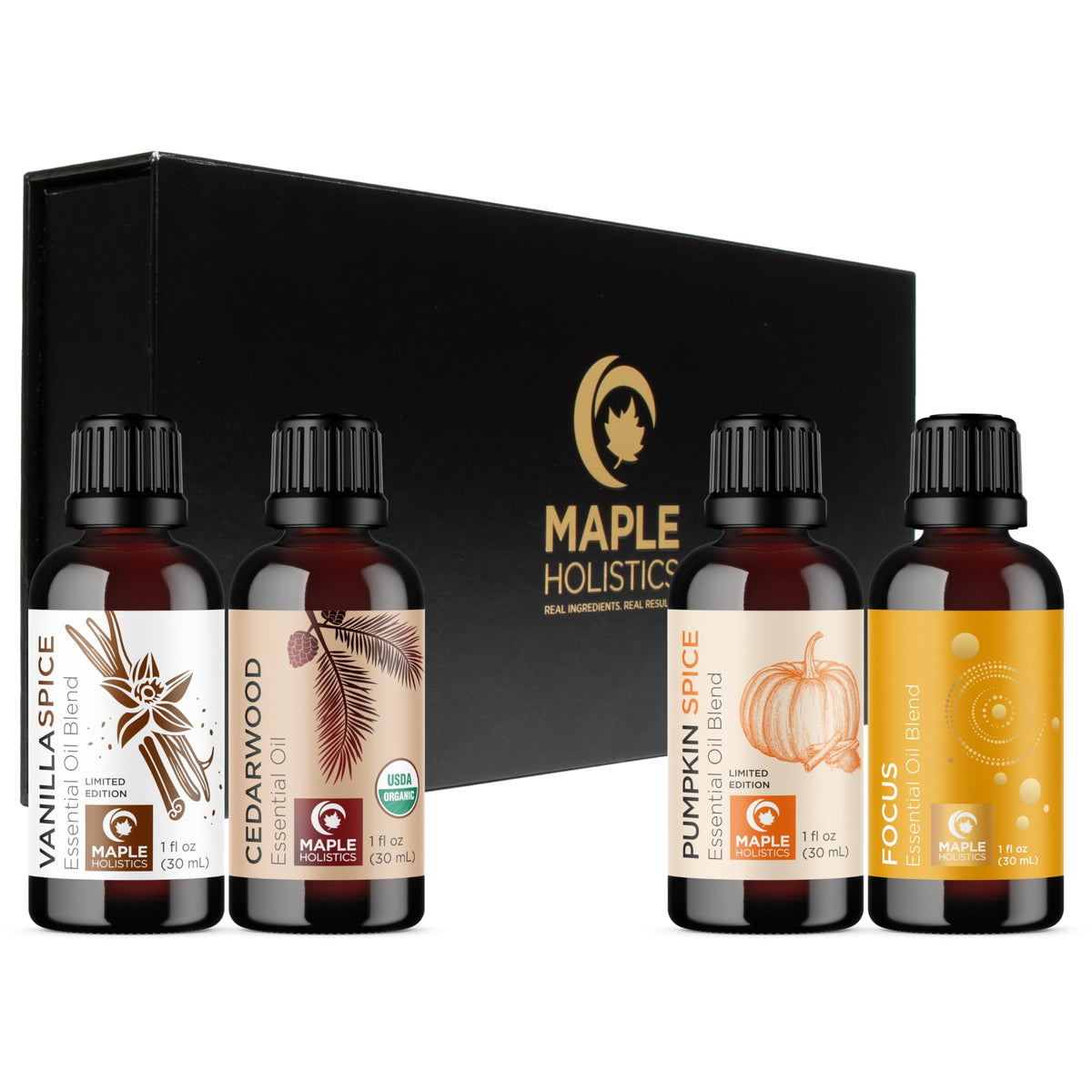 Maple Holistics pumpkin spice essential oil bottle for autumn aroma in the diffuser