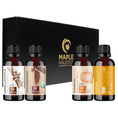 Maple Holistics pumpkin spice essential oil bottle for autumn aroma in the diffuser