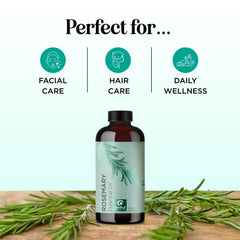 Amber glass bottle of Maple Holistics rosemary oil for scalp care.