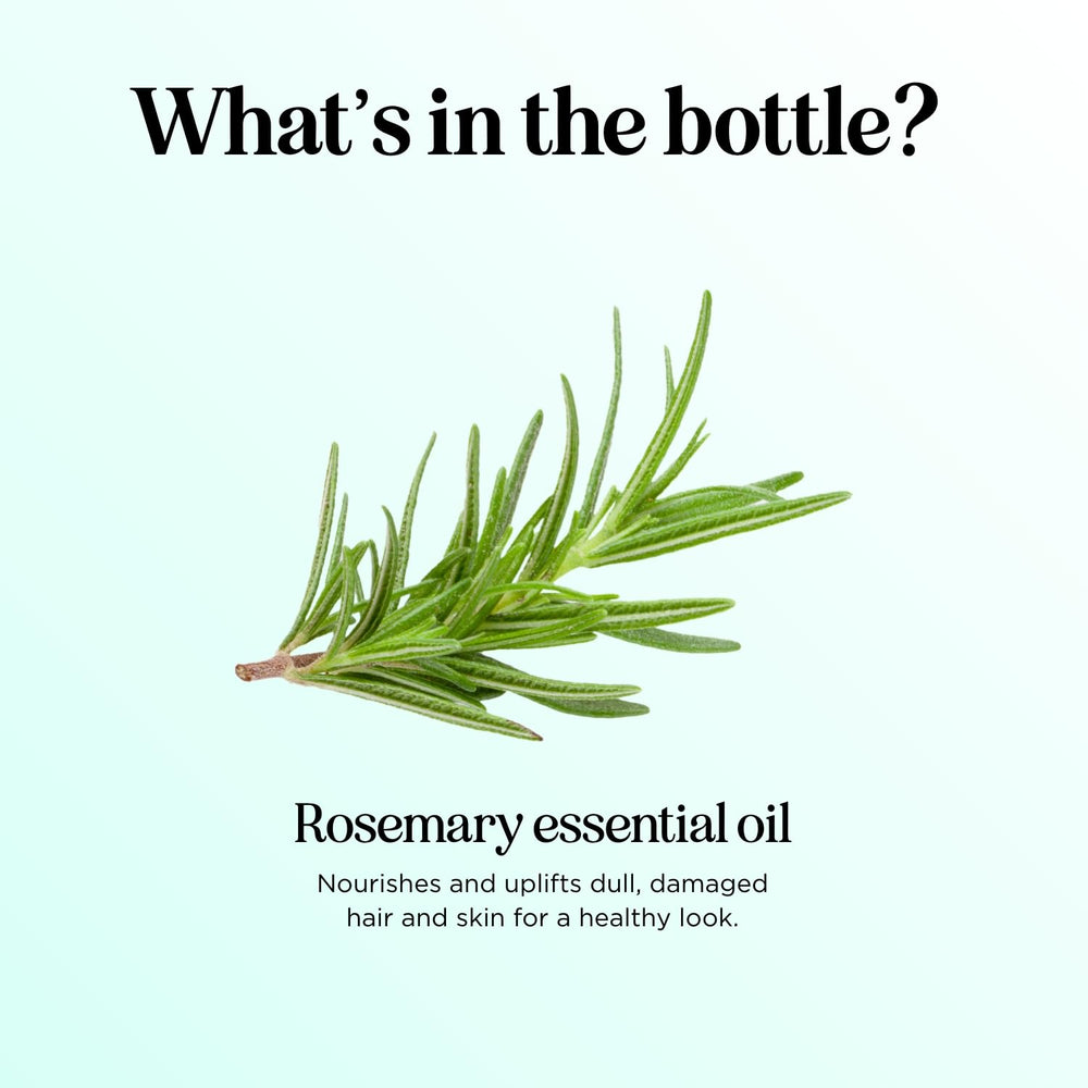 Aromatherapy setup with rosemary oil and diffuser by Maple Holistics.