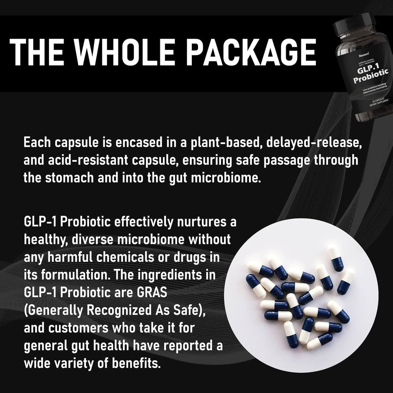 MAPUG GLP-1 Probiotic label showing GRAS status and testing